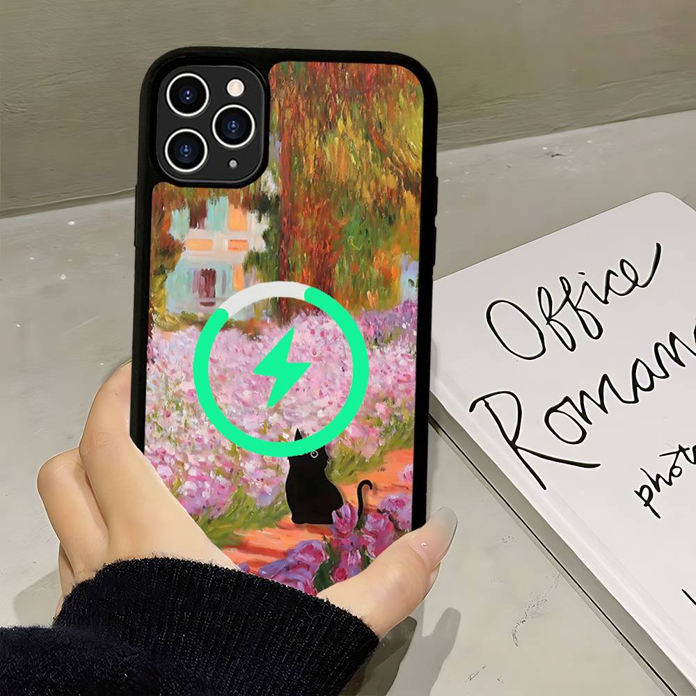 Lustige Katzen Van Gogh Magnetische Kabellose Handyhülle Für IPhone 17 16 15 14 13 12 11 Pro Max Plus Mag Handyhülle