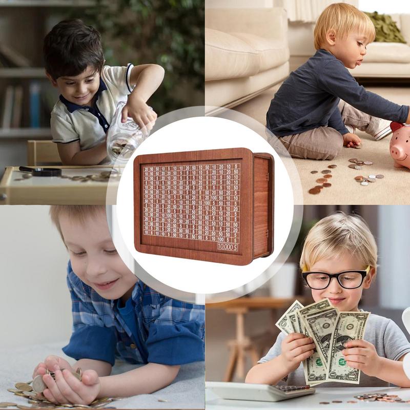 Wooden Money Box Cash Saving Money Bank Box For Adults Retro Reusable Wooden Money Box 10 000 Saving Challenge Wooden Money Jar