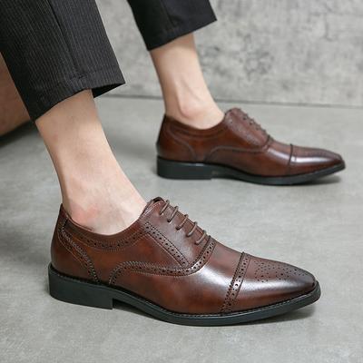 Fashion Lace-Up Men's Footwear Luxury Business Oxford Leather Shoes Men Breathable Rubber Formal Dress Shoes Male Office Wedding Flats