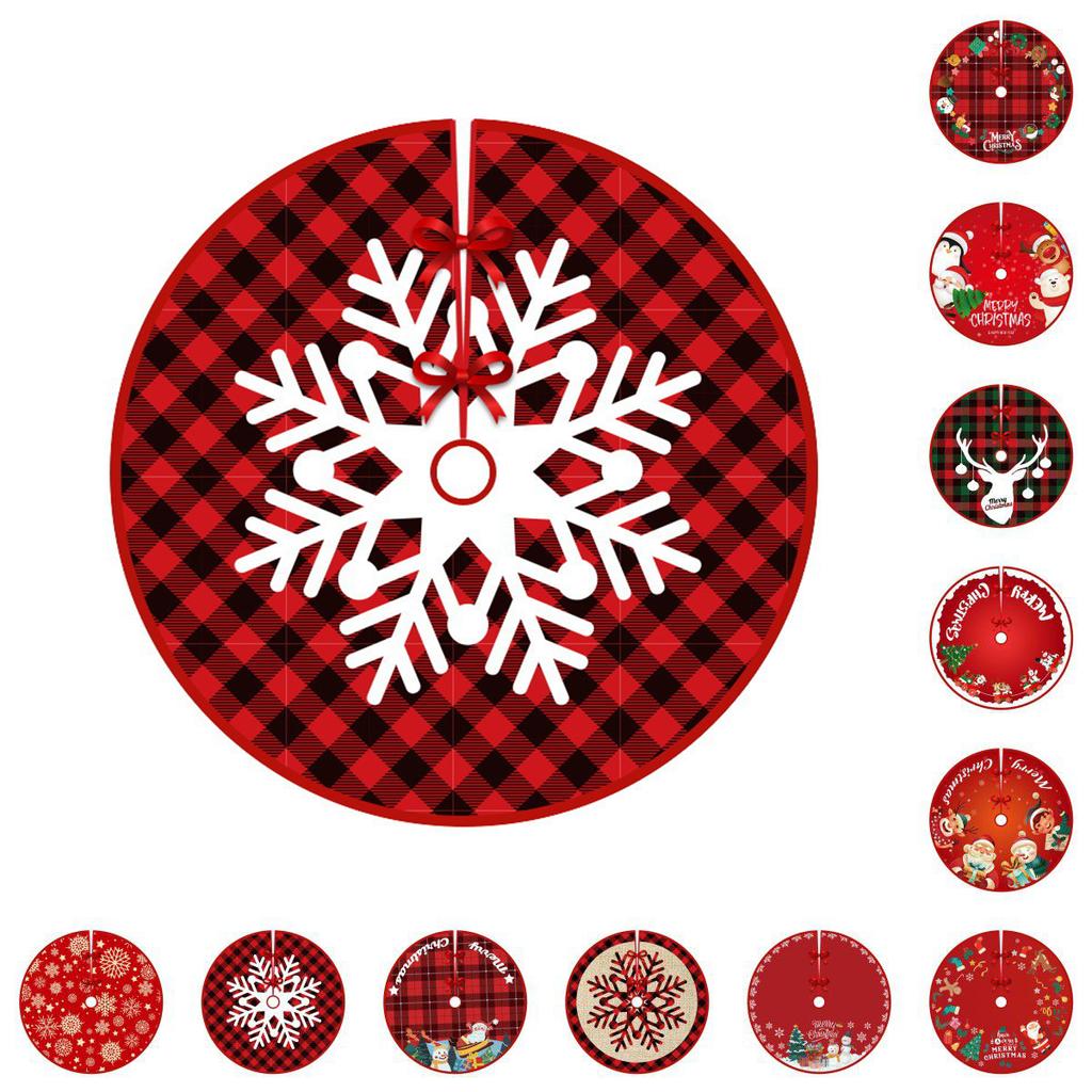 Tree Christmas Skirt Red Plaid Santa Elk Carpet Mat Cover Home Decoration Xmas