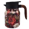 Kitchen Tea Kettle 800ml Retro Floral Tea Kettle Stainless Steel with Infuser Tea Separation Thermal Insulation Pot Wood Handle