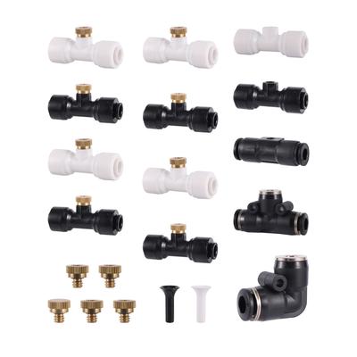 0.2/0.3/0.4/0.5mm Brass Spray Nozzle Atomizing Nozzle Kit for Cooling System 1/4" Tube Low Pressure Garden Yard Atomizing Nozzle