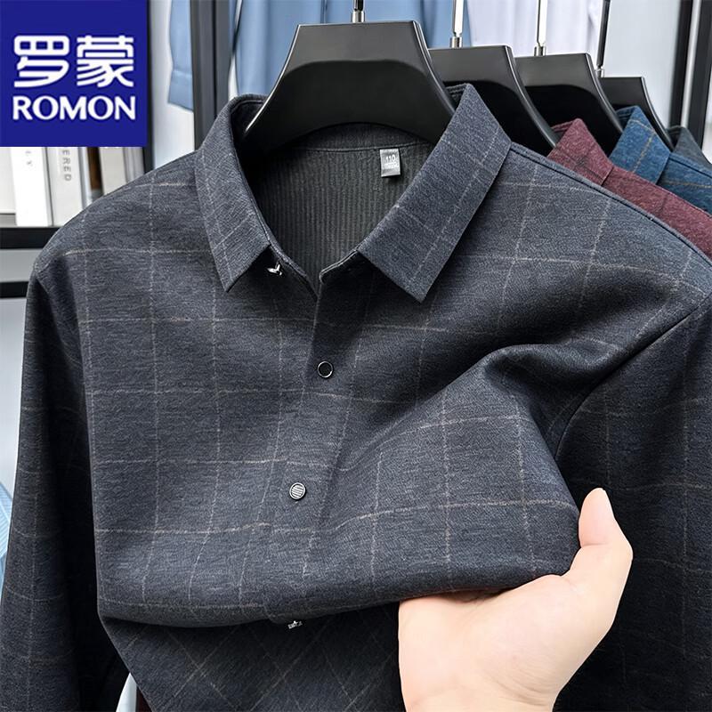 ROMON Men's Long-Sleeve Plaid Casual Business Shirt