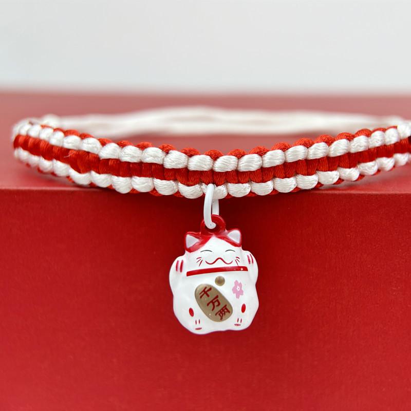 China-Chic Pet Cat Collar Lucky Fortune Bell Pendant Hand Woven Neck Chokers Accessories Lucky Cat Pet Products