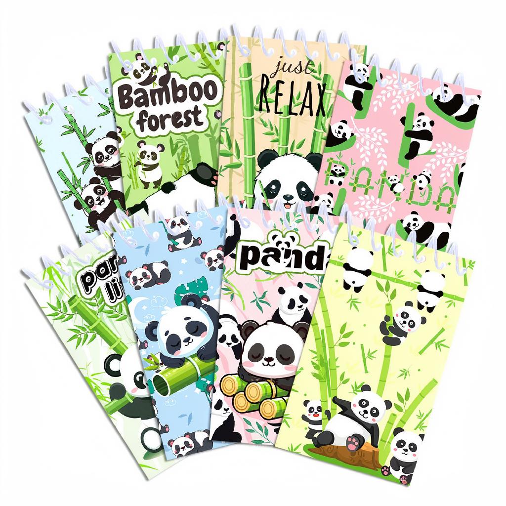 8Pcs 10x6cm Panda Mini Spiral Notebook Bamboo Notepad Back To School Supplies Classroom Prizes Teacher Awards Student Stationery