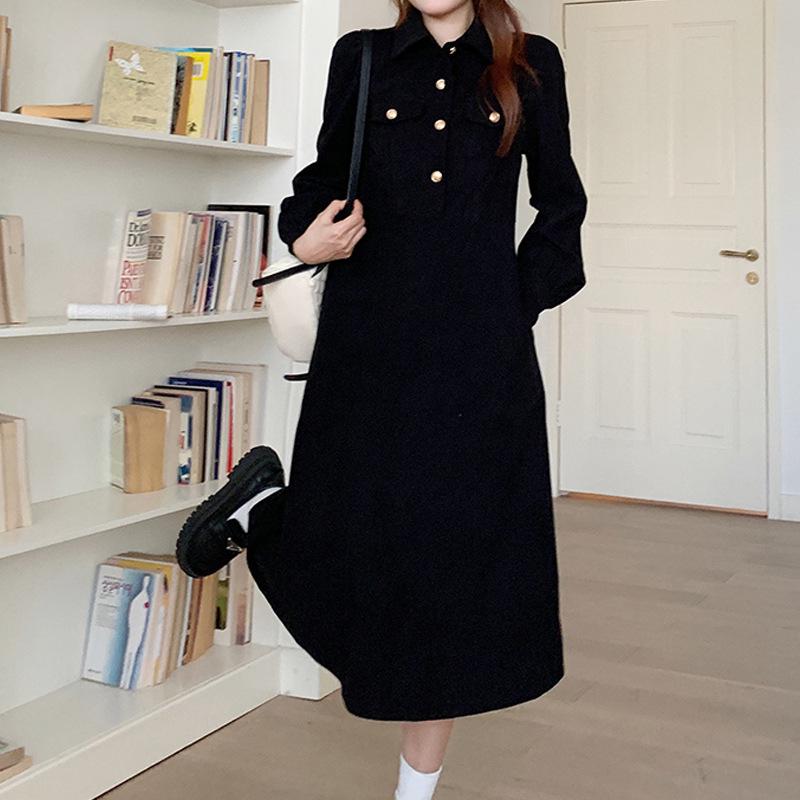 

2024 Вельветовое маленькое черное платье: Осень/Зима А-силуэт, Приталенный, Звездный стиль 3XL