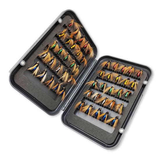 50Pcs/Box Fly Fishing Lure with Sharp Hook Realistic Bionic Floating Feather Fly Fishing Bait Freshwater Saltwater Bass Trout Fishing Accessories