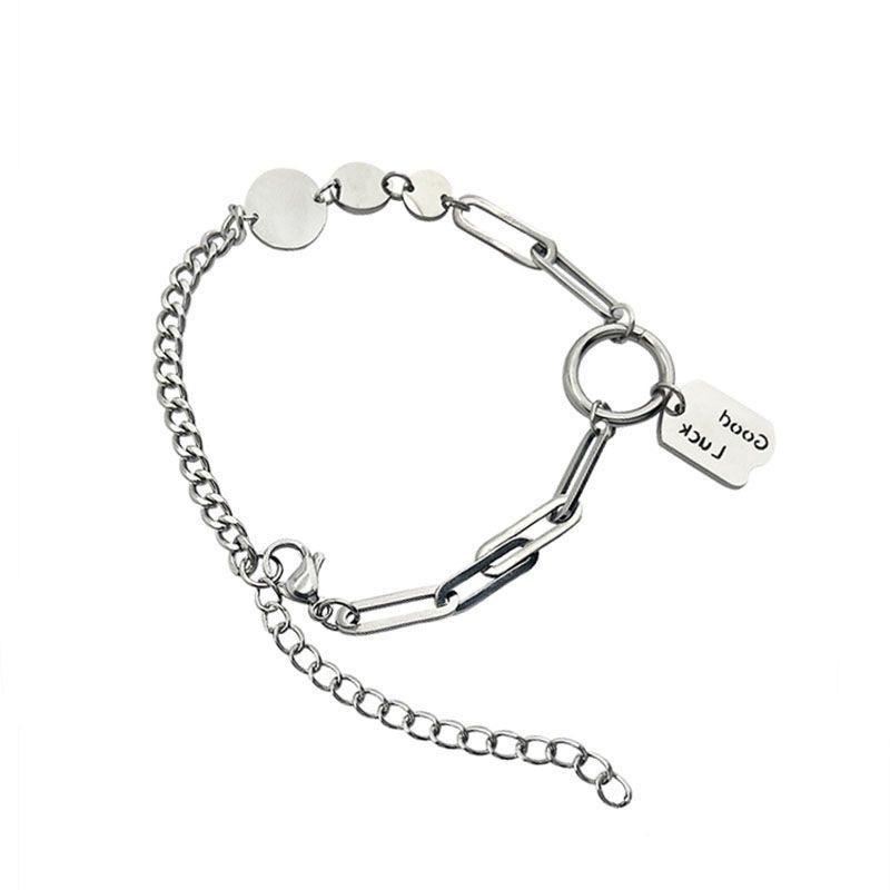 Lucky Tag Patchwork Irregular Style Bracelet - Niche Design, Neutral and Simple Wristband