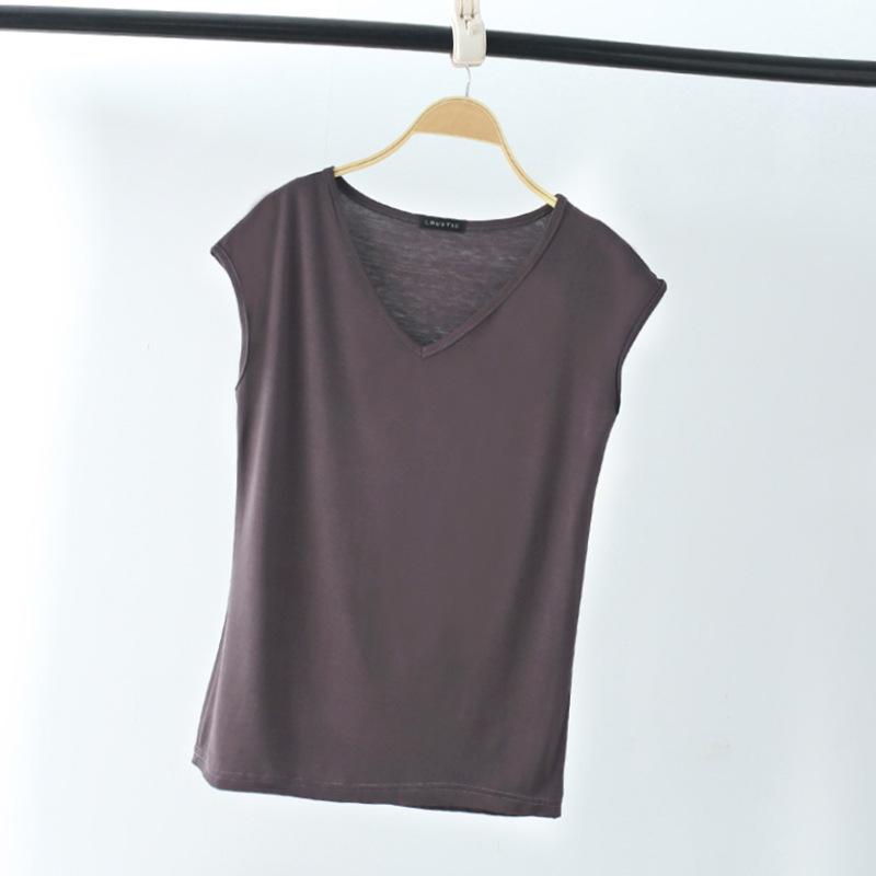 Summer Sleeveless T Shirt Women's V Neck Short Sleeved Loose Plus Size Vest Solid Color