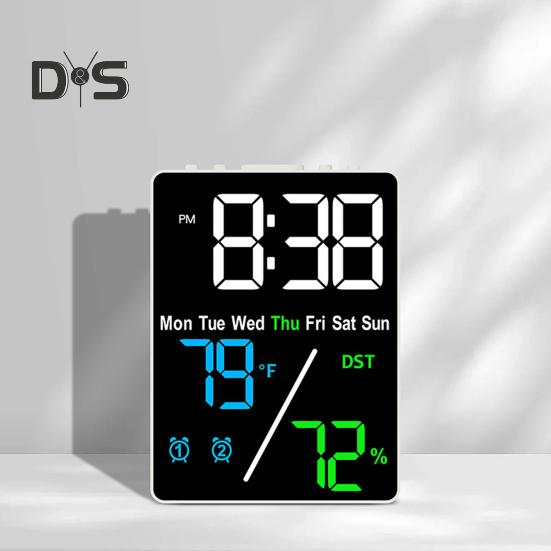 Multifunctional Large Screen Digital Alarm Clock Brightness Adjustment Humidity Temperature Display Desktop Clock
