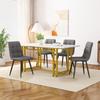 120x70cm Golden Dining Table with 4 Chairs Set, Modern Kitchen Dining Table Set, Dark Gray Linen Dining Chair, Golden Iron Leg Table