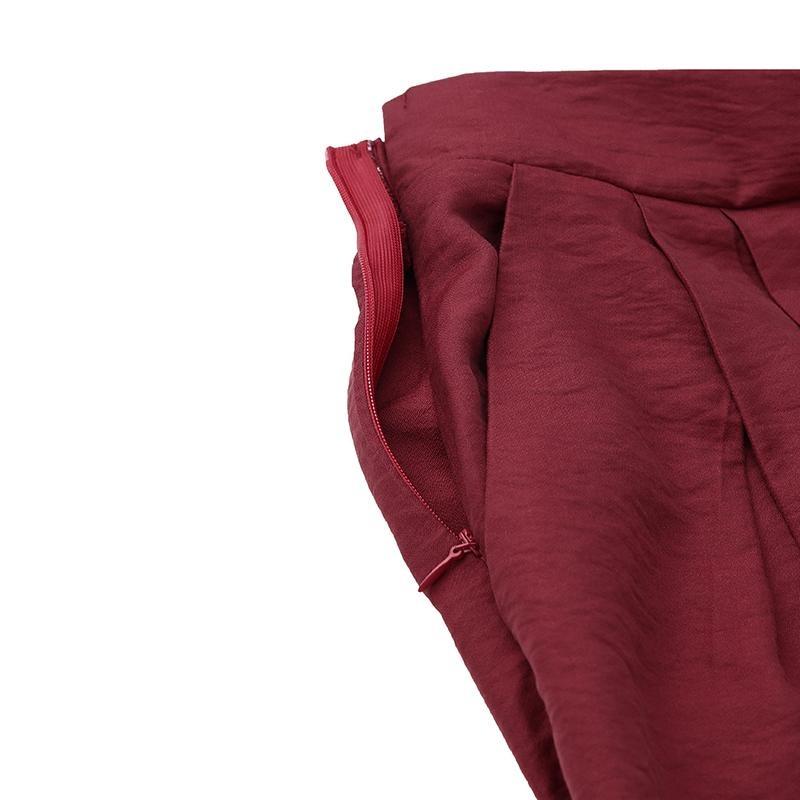 Summer Loose Women's Wide Leg Pants Casual Pleated Solid Zipper Floor-length Pants Pocket Elastic Solid Pants Plus Size Fall