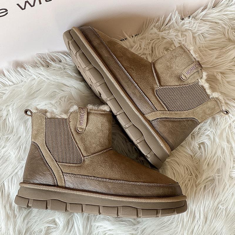 Winter New Snow Boots Fleece Thickened Warm Chelsea Boots Heightened Non-slip Cotton Shoes