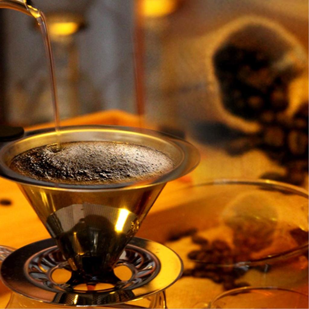 Stainless Steel Coffee Dripper Drip Cone Coffee Filter Reusable Coffee Filter Cup for Kitchen2‑4 Cups