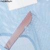 INCERUN Men Sleeveless Letter Print Mesh Bodysuits See Through Fitted Briefs Jumpsuits
