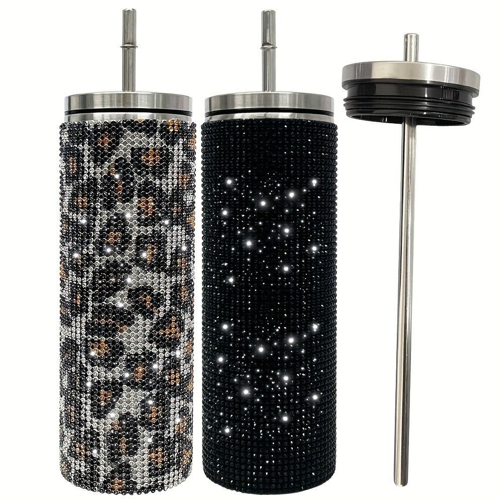 

Bling Glitter Coffee Travel Mug 600ml Stainless Steel Water Bottle Straight Tumbler Home/Office Leopard Print Pink
