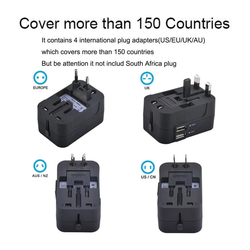 Melery Universal Worldwide All in One Phone Charger Travel Wall AC Power Plug Adapter Dual USB Charging Ports for USA EU UK AU