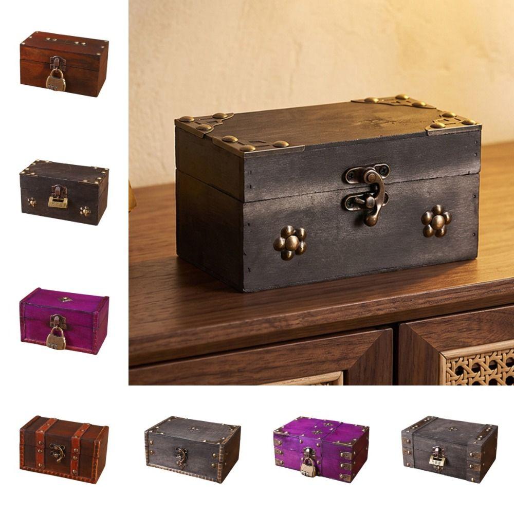 Vintage Jewelry Storage Box with a Lock Retro Style Desktop Organizer Collection Gift Box Home Use