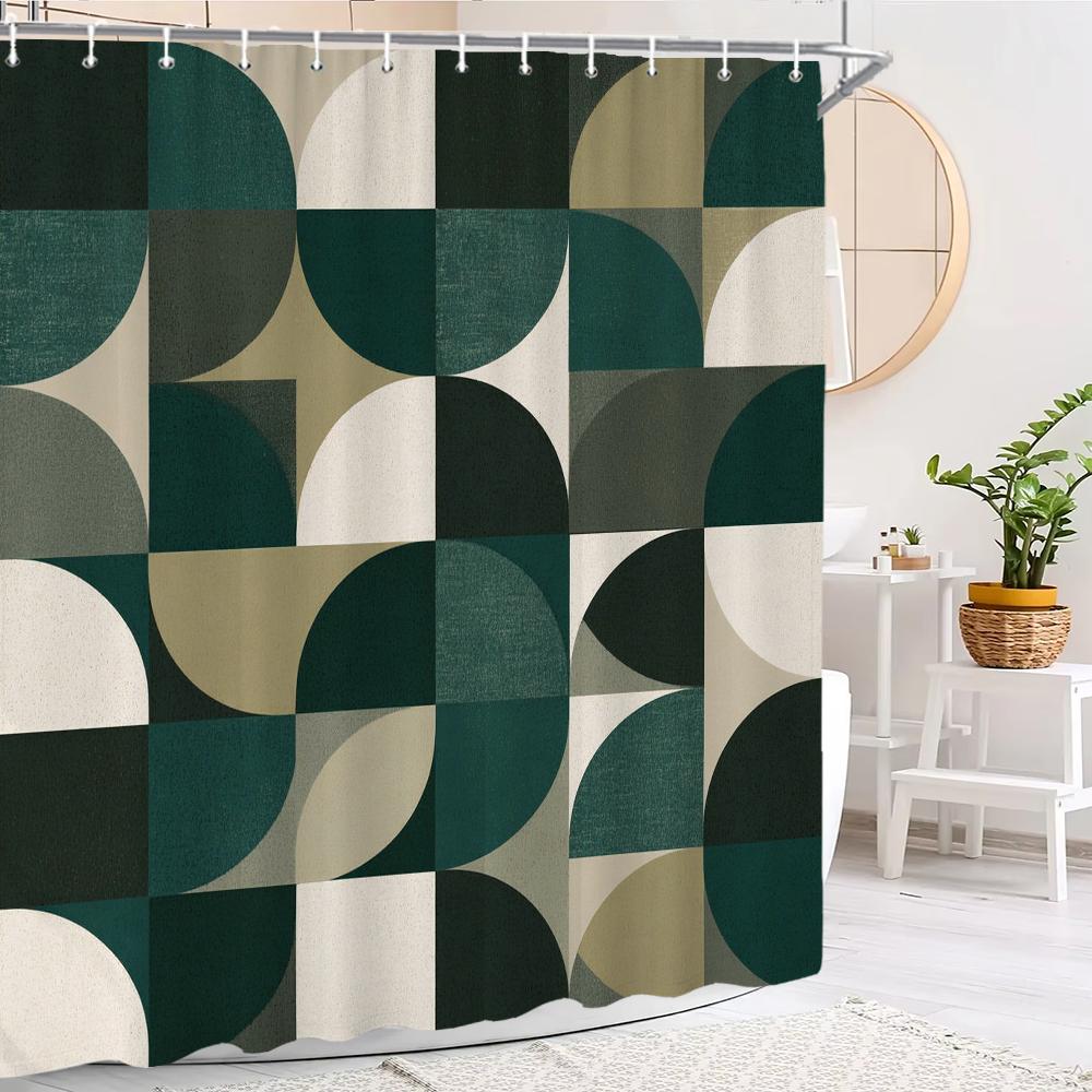 Modern Minimalist style Geometric Shower Curtain, Bathroom Decorative Shower Curtain, Waterproof Shower Curtain with Hooks