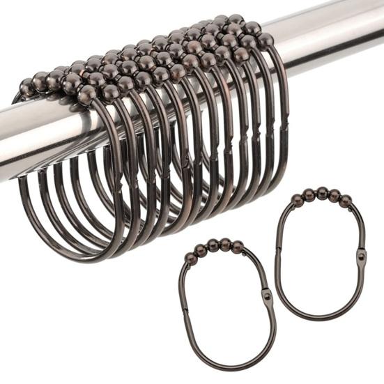 12Pcs Shower Curtain Hook Heavy Duty Stainless Steel Five Balls Universal Shower Rod Ring Hanger Holder Bathroom Supplies