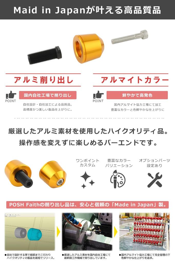 POSH FAITH Motorcycle Accessories Handlebar End Solid Bar End Suzuki Genuine Handlebar M12 Type GSX1300R Black Bar End Cap (2021) GSX-R1000R