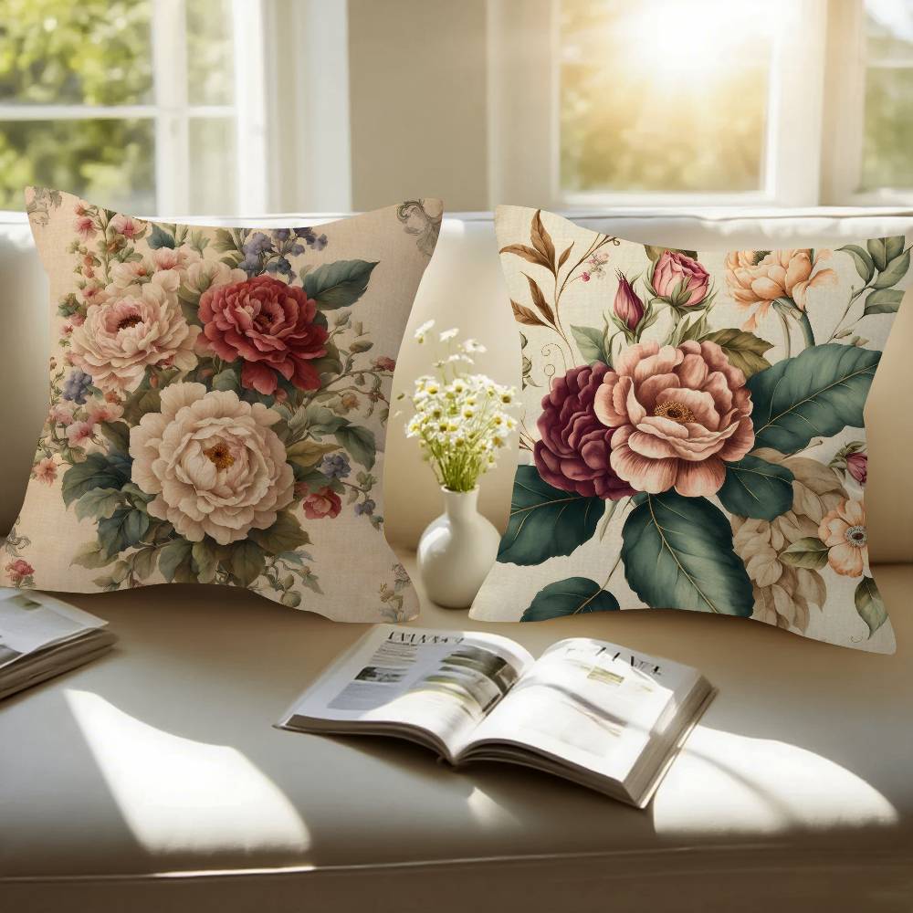 Vintage Floral Art Flower Pillowcase Toon Gift Cushion Cover Bedroom Home Sofa Chair Seat Decor Pillow Case