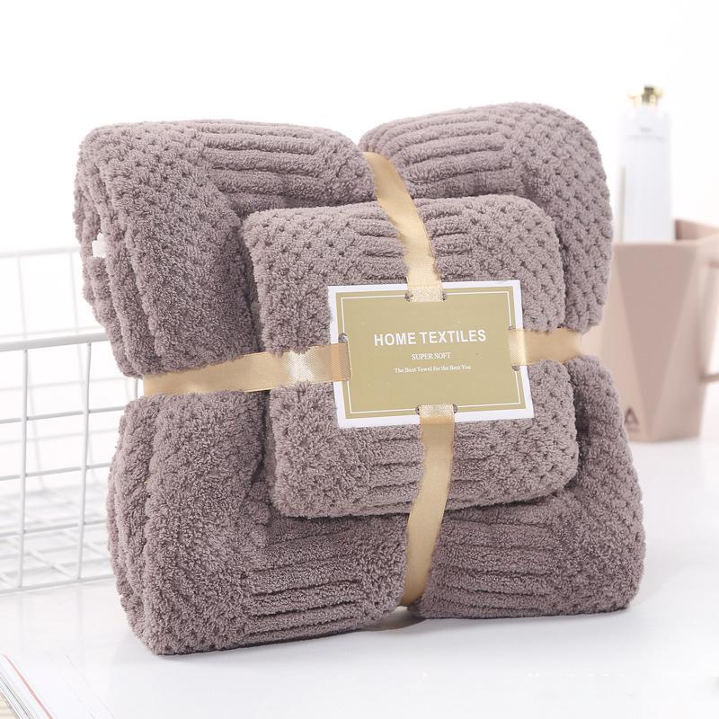 

High-density coral fleece auspicious grid towel mother and child towel soft absorbent unisex face towel towel 35 * 75cm темно-коричневого