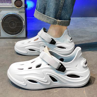 Men's Hollow Breathable Wading Hole Shoes Trendy Sports Outer Wear Non-slip Thick-soled Slippers Foot Cover EVA Beach Shoes