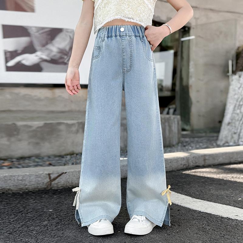 Girls' Summer Jeans 2025 New Style Girls' Summer Stylish Split Wide Leg Pants Girls' Thin Straight Leg Pants