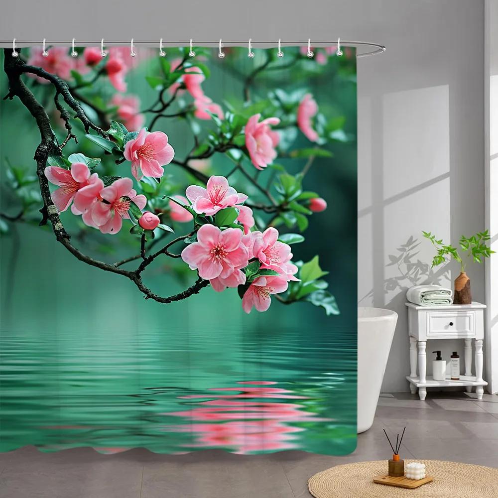Outdoor Garden Poster Shower Curtain Vintage Window Wall Growing Floral Plants Polyester Fabric Shower Curta Bathroom Decor