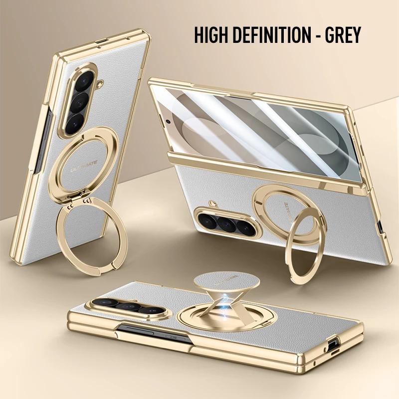 Luxus PU-Lederhülle für Samsung Galaxy Z Fold8 Fold 8 Ultra Drehbarer Magnetischer Ständer Handschlaufe Metall-Linsen-Glas-Bildschirmabdeckung