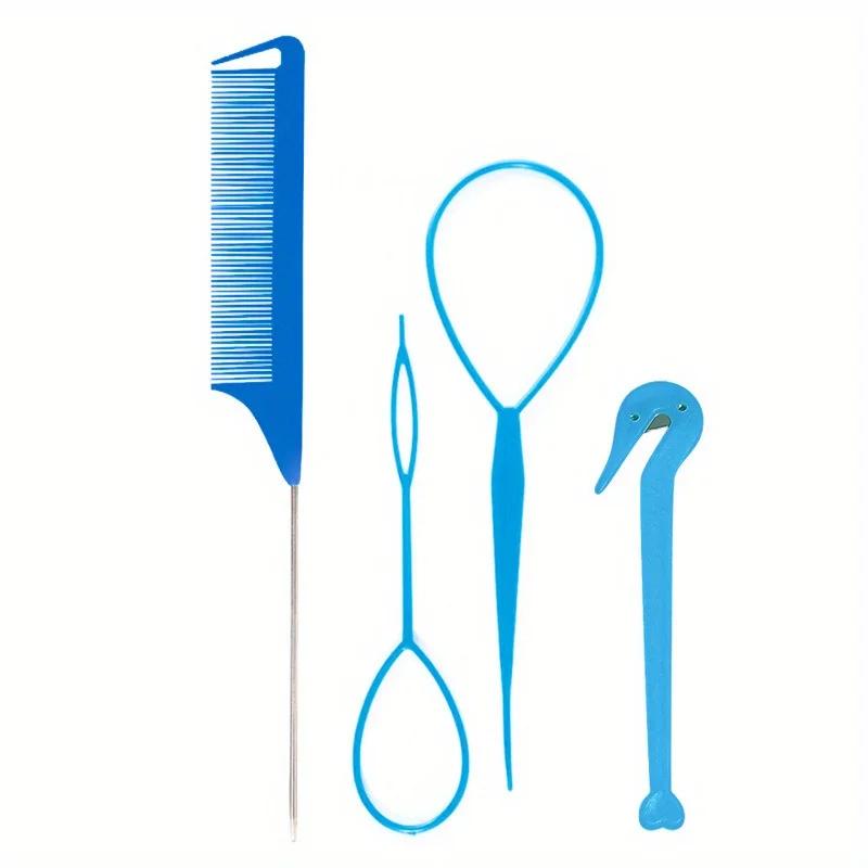 4-piece WANMEI Headband Tool, Hair Braiding Tool with Mouse Tail Comb, Ponytail Headband Remover, Quick Styling Hair Accessory
