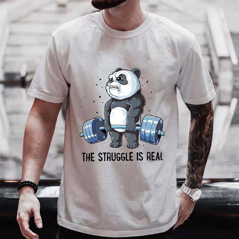 The Struggle Is Real Panda Weightlifting Graphic T Shirt Unisex Clothes Tops Short Sleeve Unisexs Brand Tshirt Gym Unisexs Oneck Tees