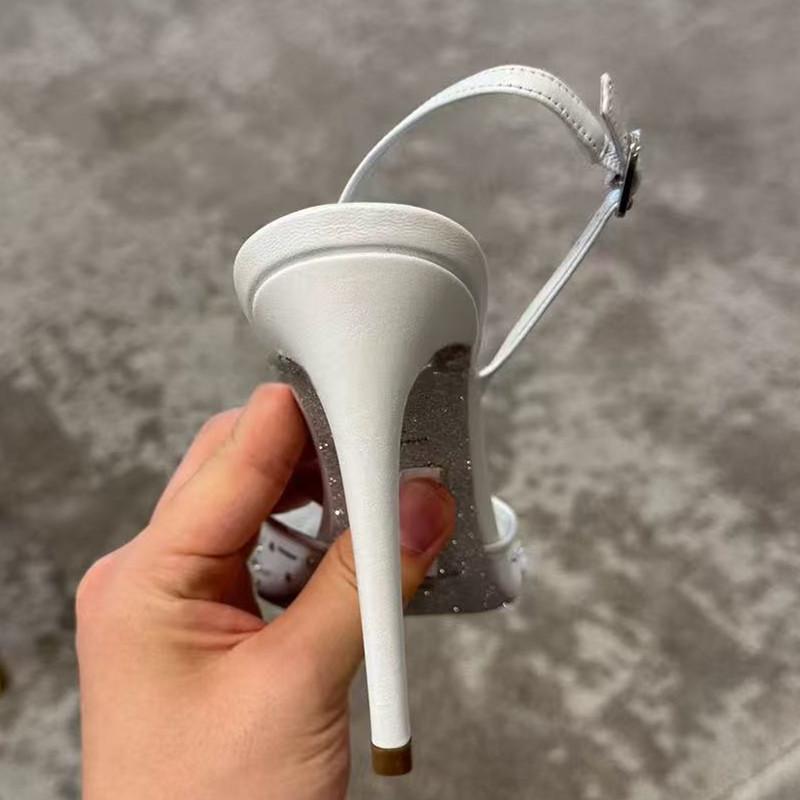 Fashion Luxury Diamond Pearls Lace Mesh Women Pumps Elegant Pointed Toe Thin High Heels Fashion Summer Slingbacks Wedding Party Shoes