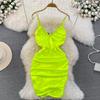 Sweet Cool Spice Girl Acetate Satin Suspender Skirt Fashion Waist Skinny Small Folded Short Hip Wrap Dress Summer