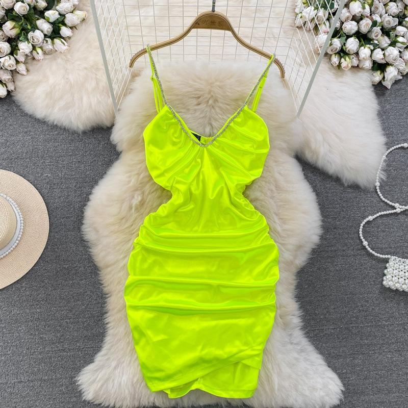 Sweet Cool Spice Girl Acetate Satin Suspender Skirt Fashion Waist Skinny Small Folded Short Hip Wrap Dress Summer