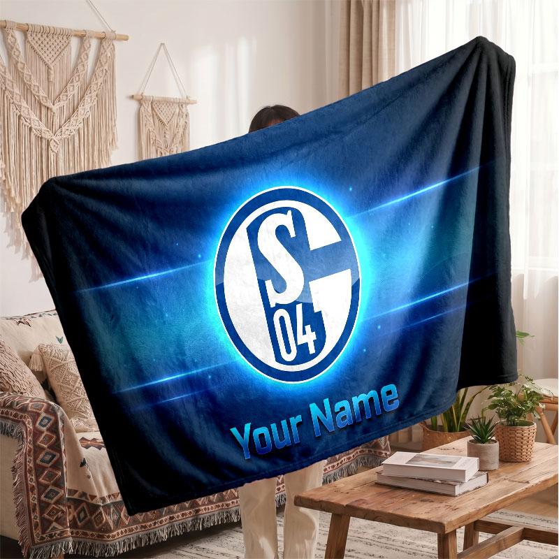 Schalke 04 FC Personalized Fleece Blanket With Football Logo, Custom Name Text Soft Warm Home Throw Blanket
