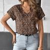 Vacation and Casual Style Floral V-neck Short-sleeved Shirt Women's Wear