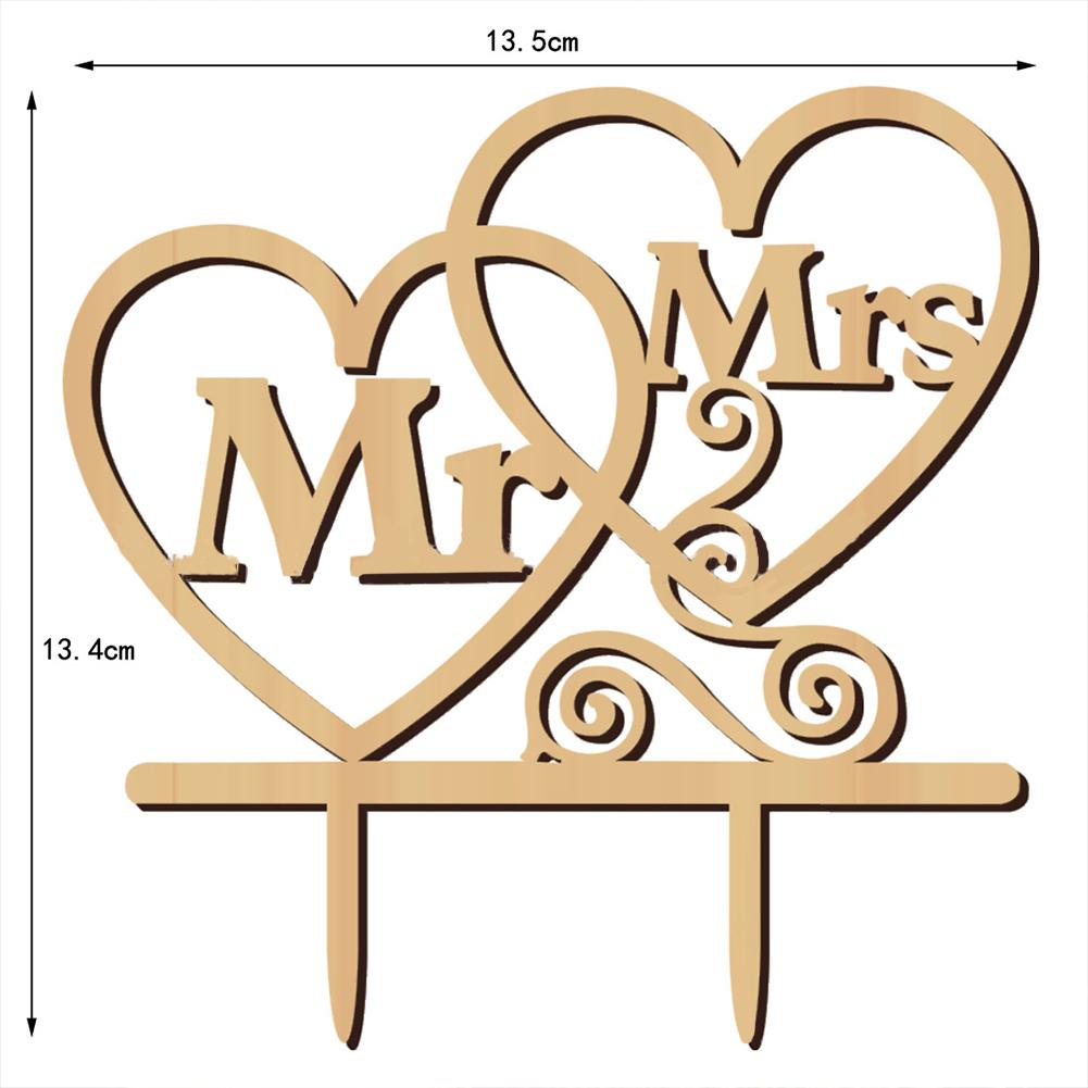 Wooden Wedding Cake  Topper Simple Mr&mrs Letter Love Shape Birthday Weddings Engagements Anniversary Party Cake Decoration Card