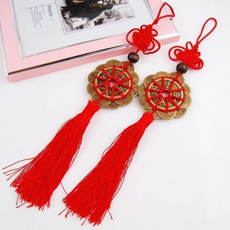Feng Shui Mystic Knot Chinese Lucky Coins Cures Home Career Health Wealth Room Decor Wall Hanging Decoration Home Supplies