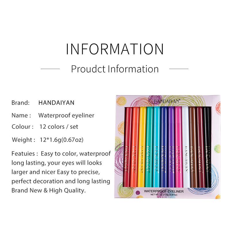 HANDAIYAN 12 Eyeliner-Set, natürlich, 12 Farben, wasserfest, flüssiges Microblade-Tattoo, Augenbrauenstift-Band