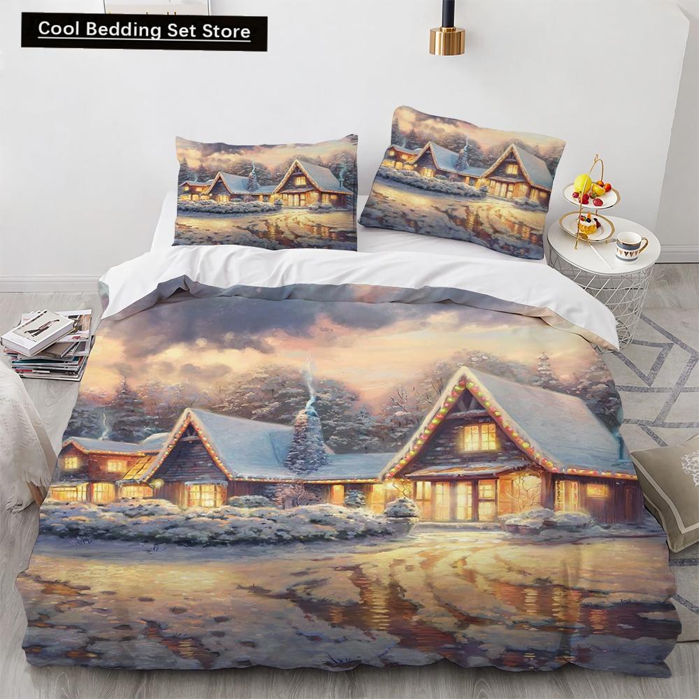 Oil Painting King Queen Duvet Cover Vintage Building Landscape Bedding Set for Adults Retro Art 2/3pcs polyester Quilt Cover