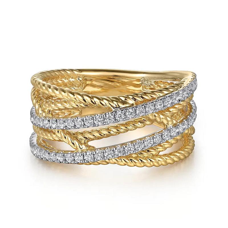 

European and American Cross Threaded Braided French Style Ring Design, Trendy and Personalized Dual Color Modern Style Zircon 8