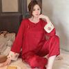 Women's Red Chinese Silk Pajamas Set - Year of the Rat Wedding Long Sleeve Homewear