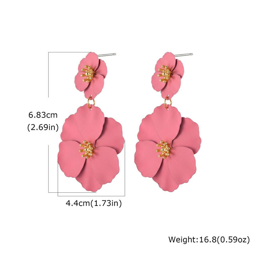 Big Flower Drop Earrings for Women Exaggerated Double Floral Dangle Earrings Statement Charm Jewelry for Wedding Party