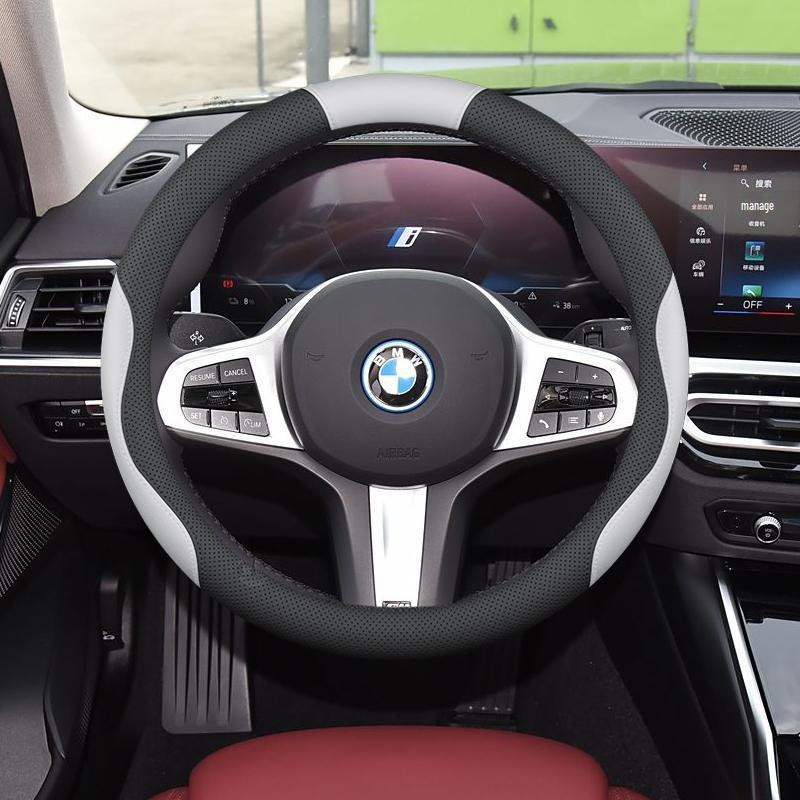 Odorless, non-slip steering wheel cover for BMW i3, i5, ix1, ix3, 5 Series & new energy vehicles; stitch-free design.