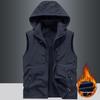 Gilet da uomo in pile Sherpa double-face con imbottitura in velluto, per esterni, con cappuccio staccabile