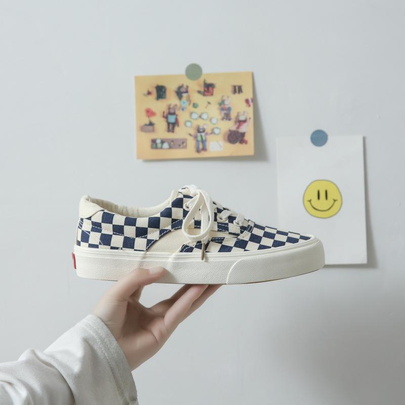 

Синие парусиновые туфли в клетку, универсальные мужские туфли для скейтбординга в гонконгском стиле, мужская обувь