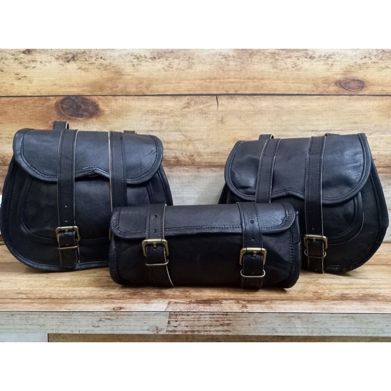 Leather Motorcycle Saddlebags: Black Tool Pouch Set of 3
