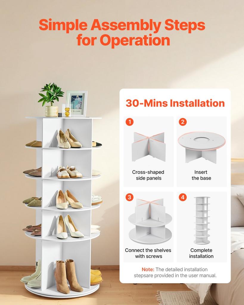 5 Tiers Rotating Shoe Rack Tower, 360° Spinning Shoe Rack, Revolving Storage Round Carousel Display, Freestanding Lazy Susan Organizer Display for
